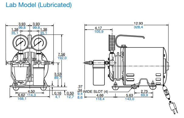 Dimension Vacuum Pump GAST Model 0211 Series